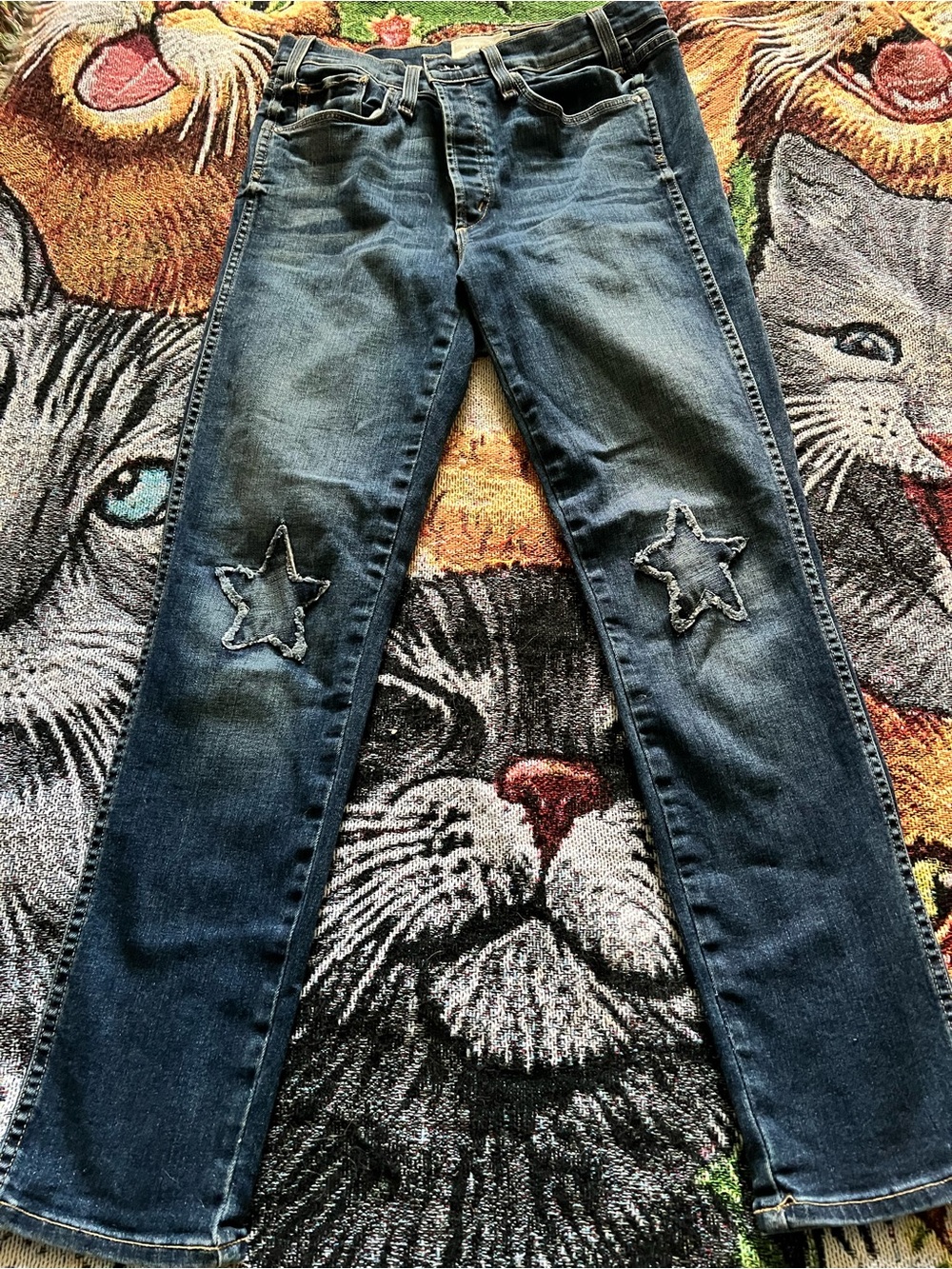 McGuire Denim Dark Blue Jeans with Star Knee Patches